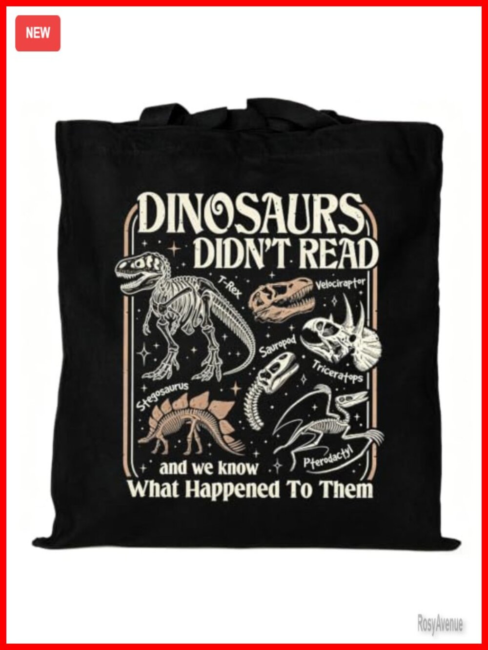 Funny Dinosaur Reading Tote Bag Cotton Canvas Book Lover Gift
